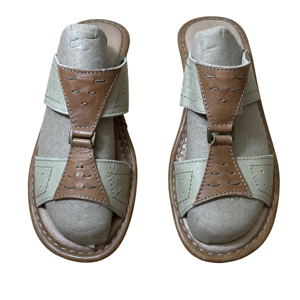 Fly Flot Anatomic Italian Comfort Leather Sandals Tan Beige Wedge Slides 39